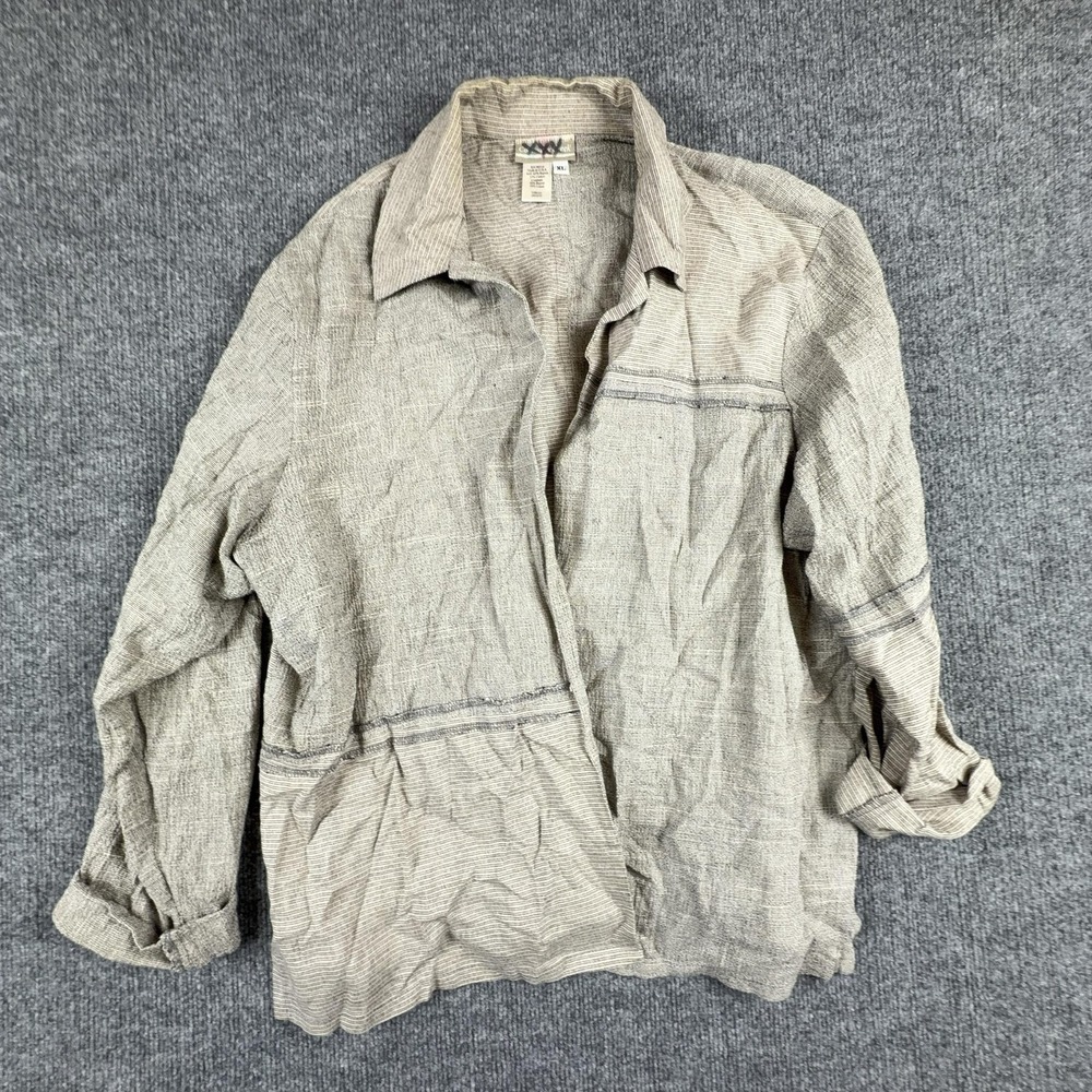 Coldwater Creek Shirt Mens XL Beige Striped Long Sleeve Button Front USA